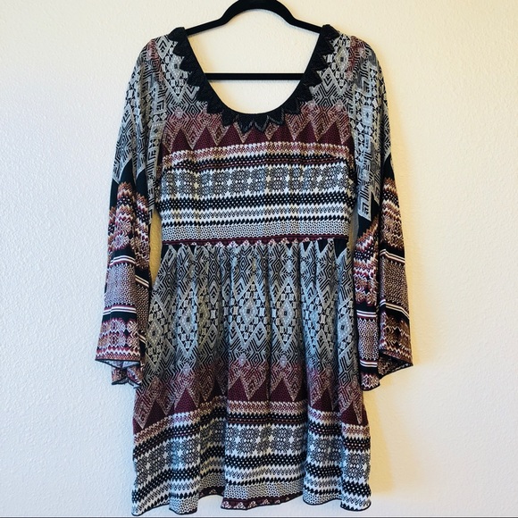 Alya Bohemian Beaded Neckline Tribal Print Dress - Picture 4 of 5